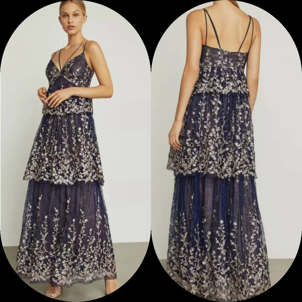 NEW BCBGMAXAZRIA TIERED EMBROIDERED MAXI PROM DRESS - Picture 3 of 13